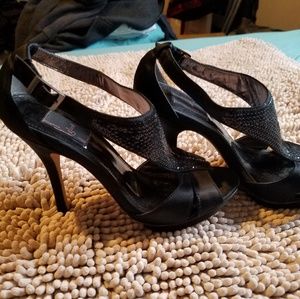 Black satin heels